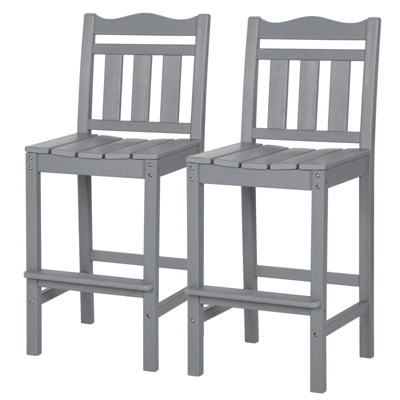 Outdoor 44" Bar Chair, Adirondack Bar Stools Set Of 2, Gray