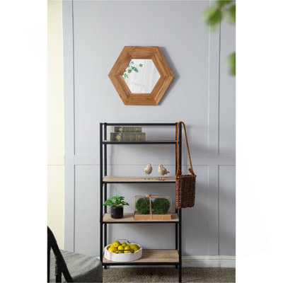 Miroir hexagonal 18,5 "x 18,5" avec cadre en bois, décoration murale pour le couloir de la salle de bain