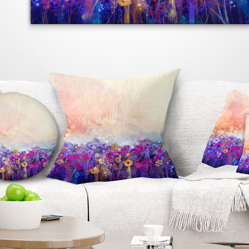 Aquarelle fleur abstraite - coussin imprimé floral, 16 po x 1 po, Coussin décoratif