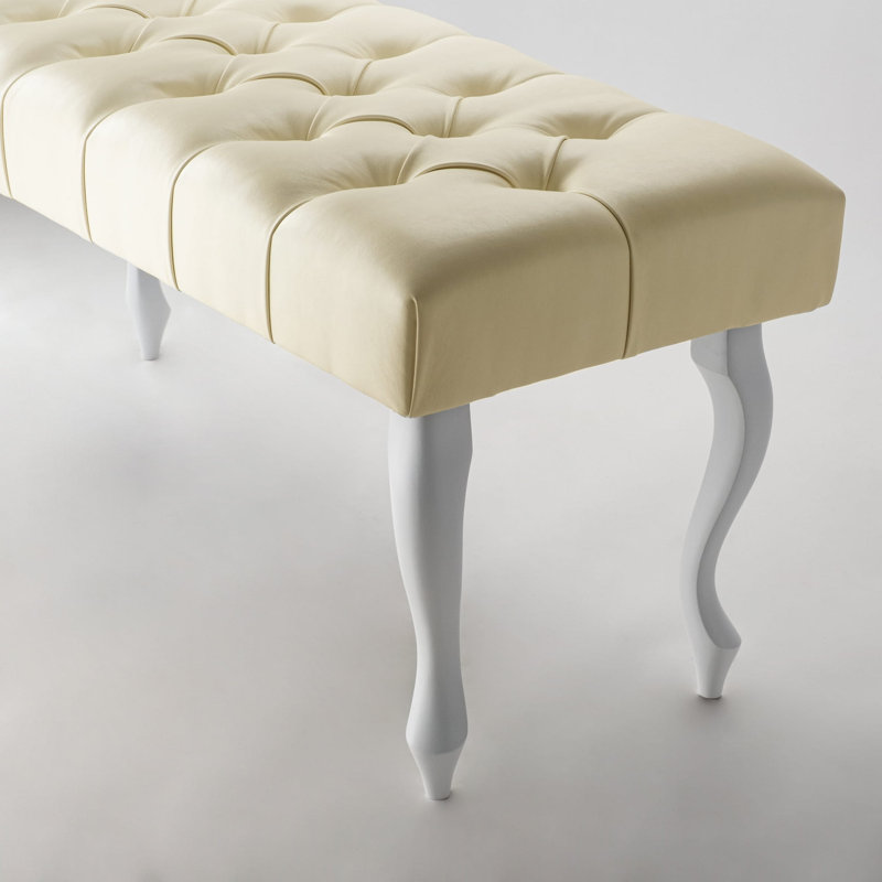 Genuine Leather Upholstered Bench, 40cm H x 120cm W x 30cm D, Beige/White