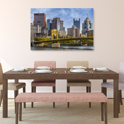 Golden Bridge Pittsburgh Skyline Modern Vibrant Abstract Architecture City Wall Art Print 1 Piece Wrapped Canvas Wall Art
