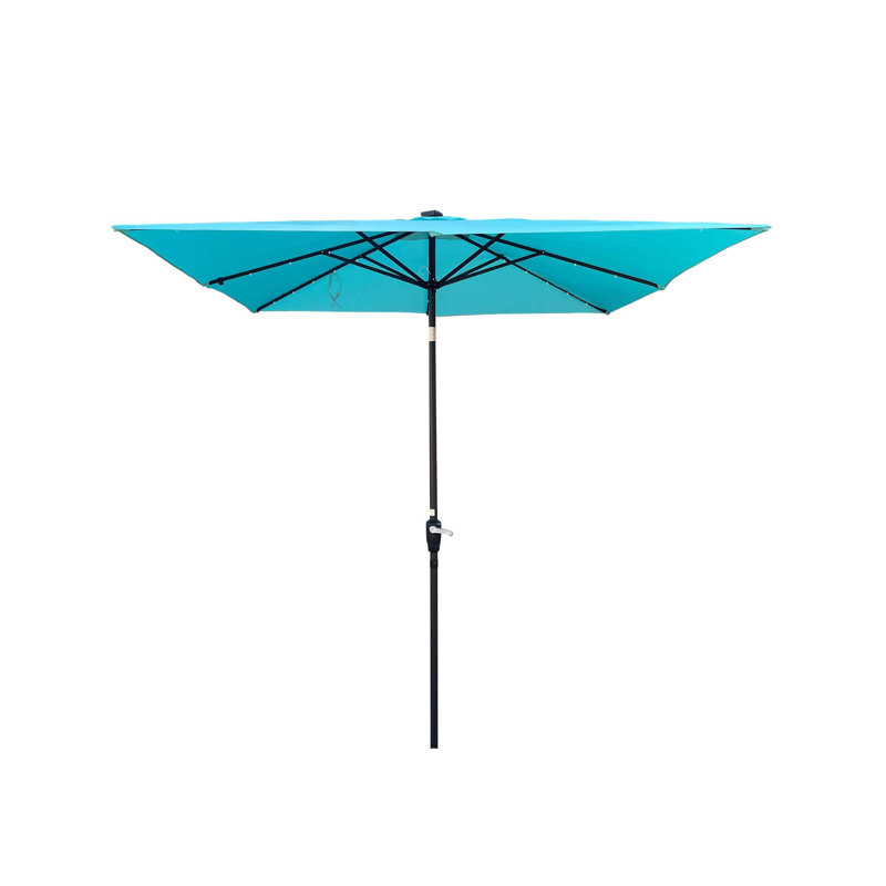 Parasol carré carré pour terrasse à DEL avec manivelle, Turquoise