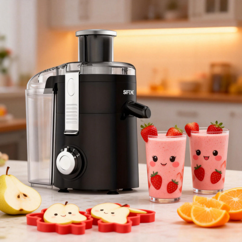 Extracteur de jus Sifene, compact, à grande vitesse, goulotte de 2,5 po, facile à utiliser et à nettoyer, sans BPA, Noir