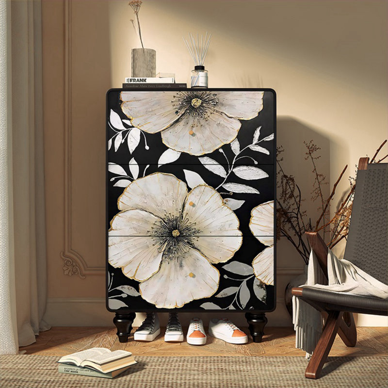 Tarshia Solid Wood Accent Cabinet, Black/White