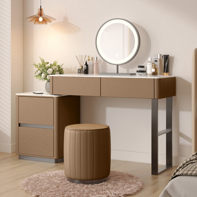 Ensemble de meuble-lavabo en marbre et en bois massif l 55,1 po Edorta, Brown