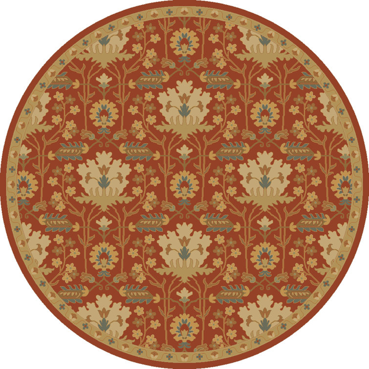 Tapis rouge foncé / olive / kaki en laine touffeté à la main Gurusharan