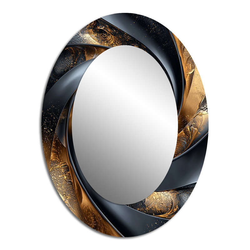 Abstract Spirals In Gold And Black Tones IV - Modern Oval Wall Mirror, 40" x 30"
