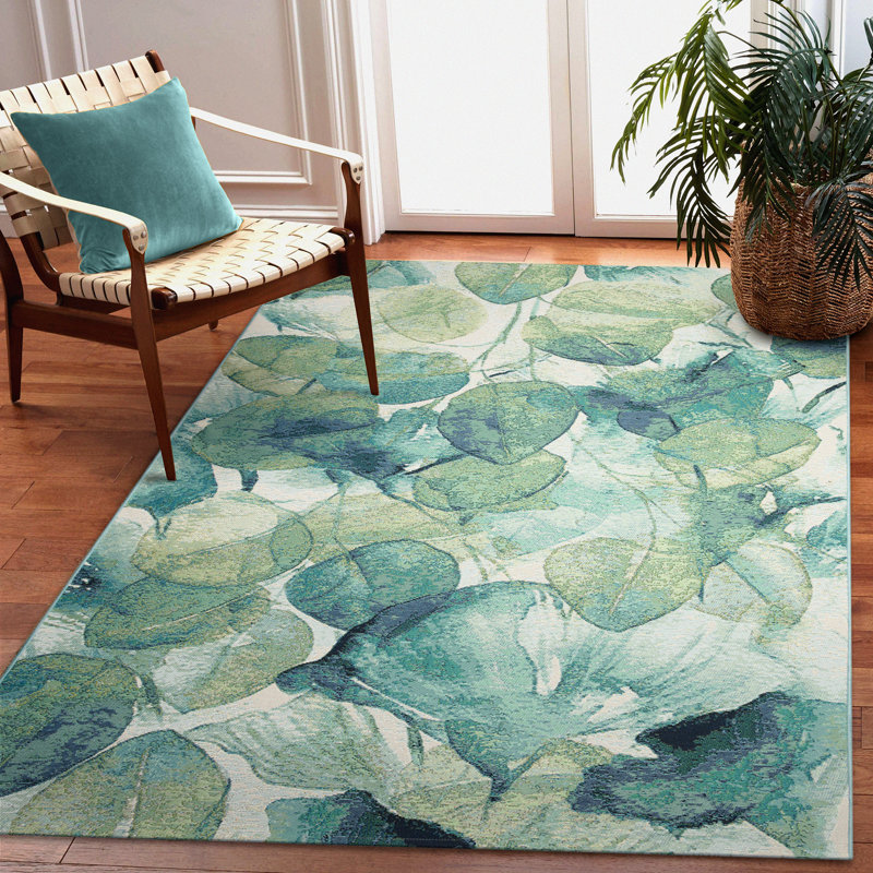 Tapis intérieur / extérieur en polypropylène / polyester tissé à la machine amenadiel - vert / beige