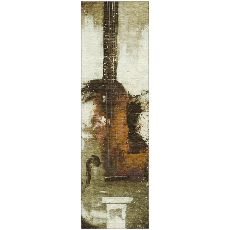 Premium Machine Washable Mayfield AMF2091 Music Rug, 2'3" x 7'6" Runner, Brown