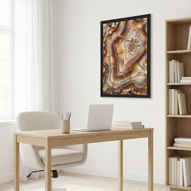 «Brown and Cream Agate Slice Cross Section Striations», art mural, 30"H x 20"W