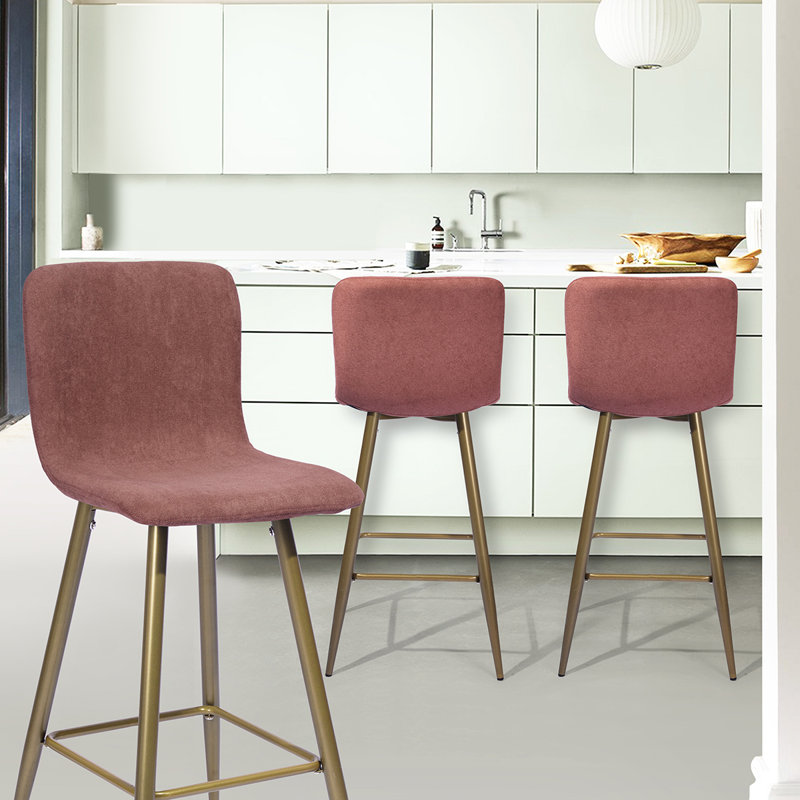 Fuhrman Upholstered Counter Stool with Metal Frame, Rose