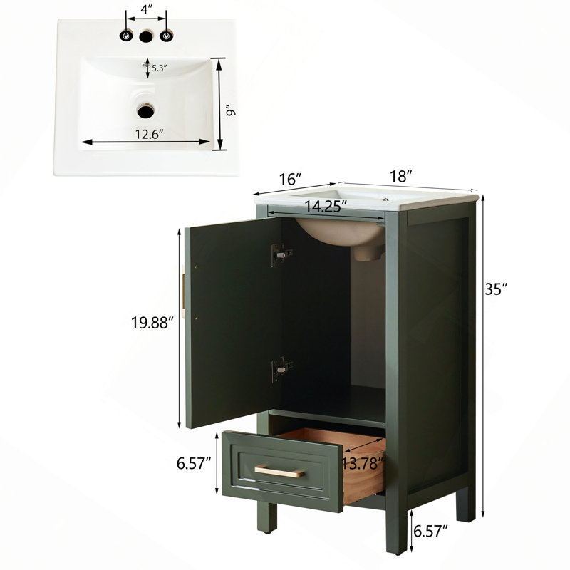 Meuble-lavabo simple autoportant de 18 po avec plateau entièrement assemblé