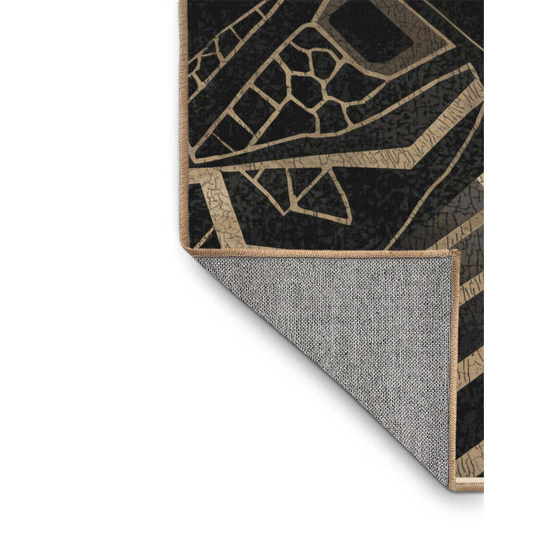 Tapis noir art déco lavable à la machine Titus Khepri Starburst - reliure brun clair, 5 x 8
