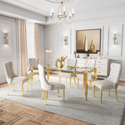 Rectangle Glass Dining Table With Tempered Glass Top & Stainless Steel Legs