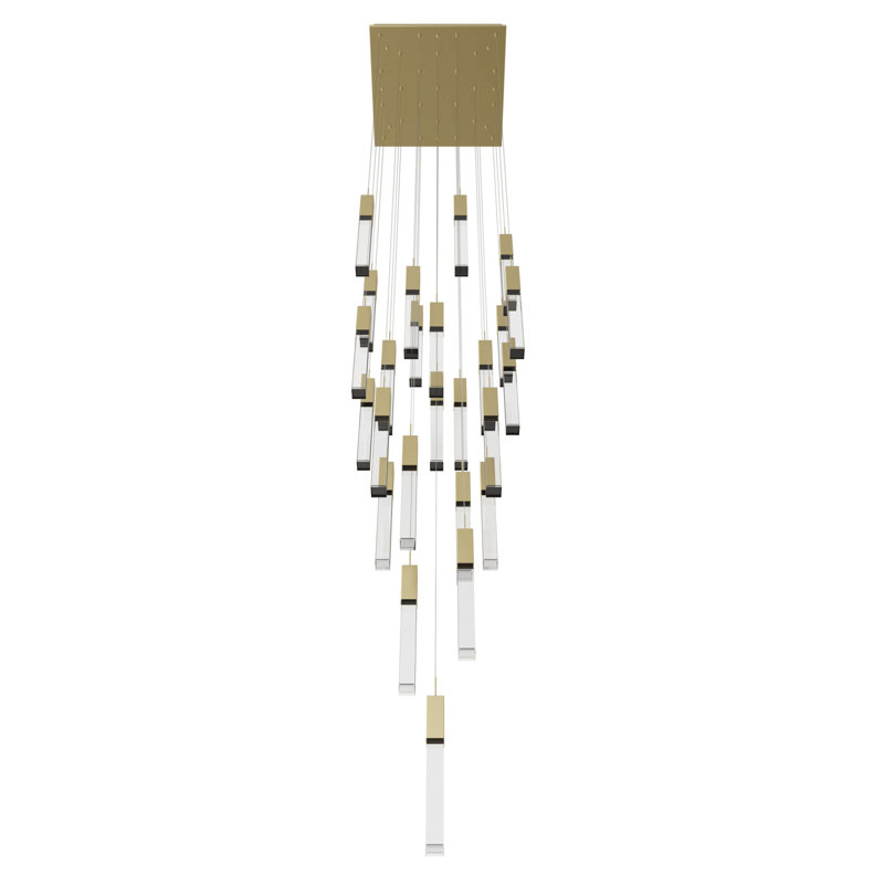 Luminaire suspendu à 41 lumières en cristal transparent de la collection Vennie, H 174 po x l 28 po, Laiton brossé
