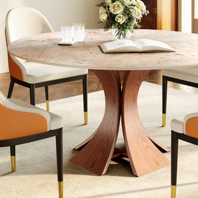 5/7 Pcs Mid-Century Sintered Stone Round Dining Table Sets With Sturdy Iron Kitchen Chairs For 2-6