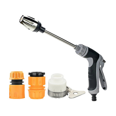 Handheld  Wash Nozzle Long Rod Garden Hose Nozzle Set High Pressure Water Spray With 3 Plastic Adapters Adjustable Water Sprayer For Car Washing And Garden Watering