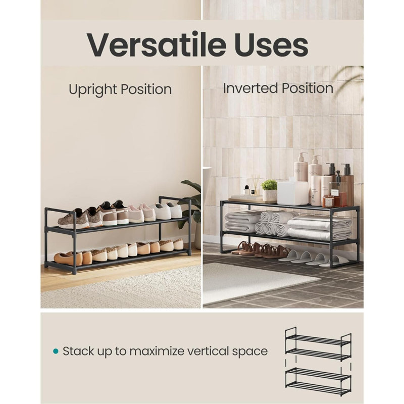 Range-chaussures, range-chaussures à 2 niveaux, tablette de rangement en métal, debout ou à l'envers, pour 12 à 15 paires, empilable, pour vestibule