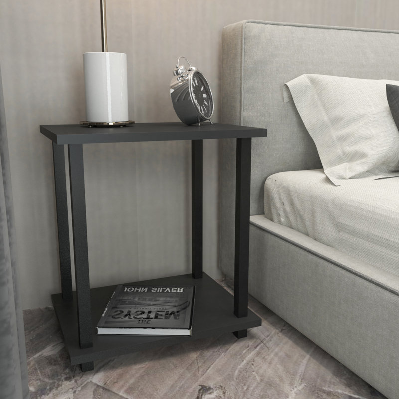 Calvester Nightstand - Modern Square End Table with Lower Shelf, Black/Anthracite