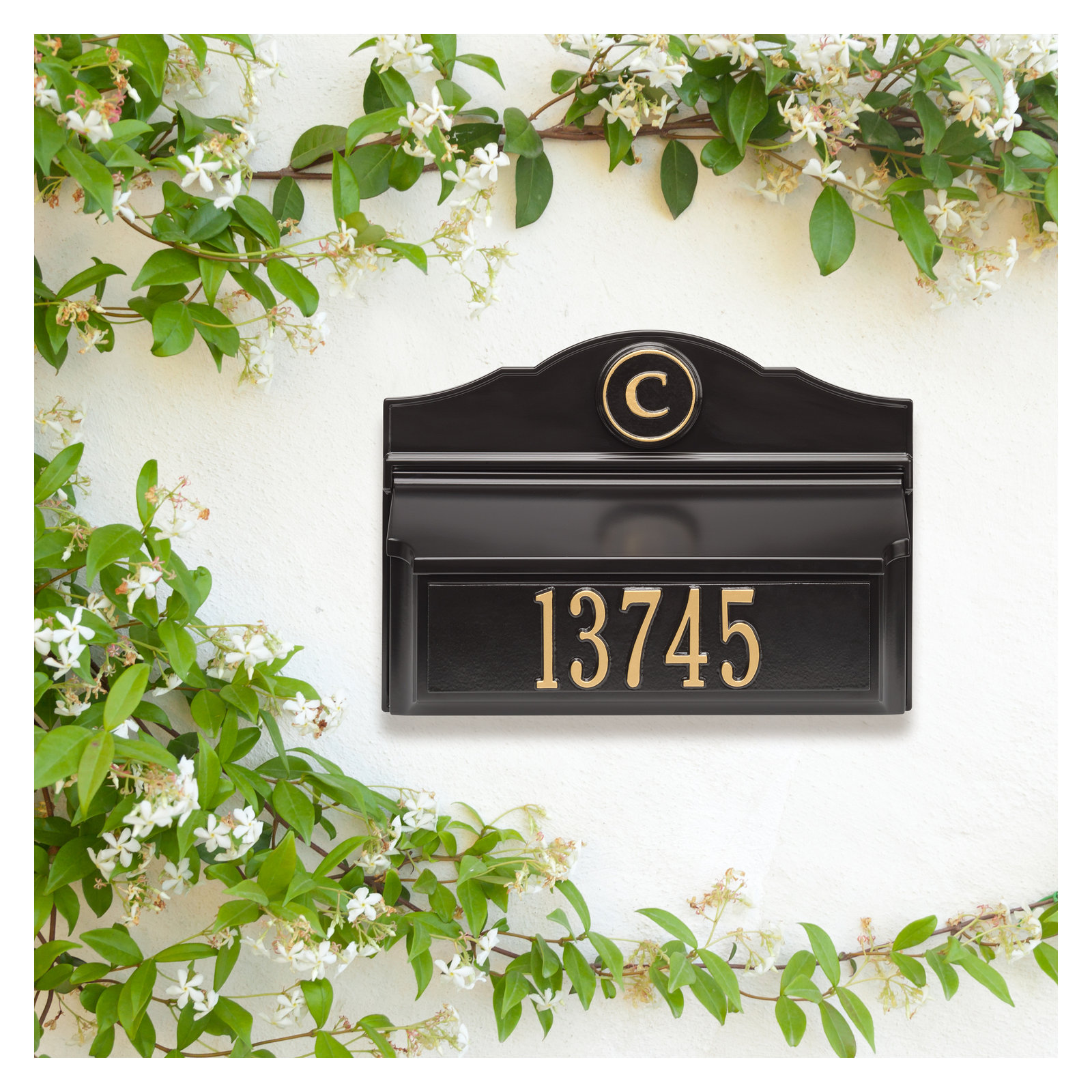 Wall Mounted Mailbox, Black/Gold, Yes