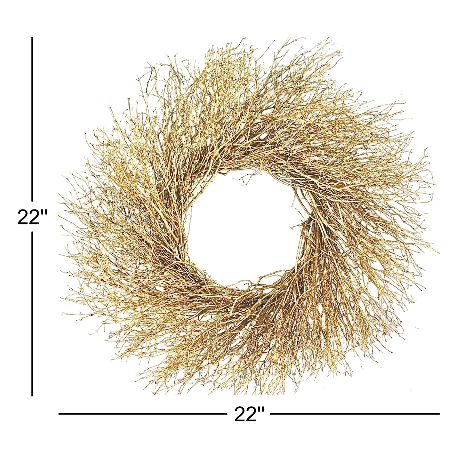 22'' Handcrafted Dried Twig Wreath, Gold