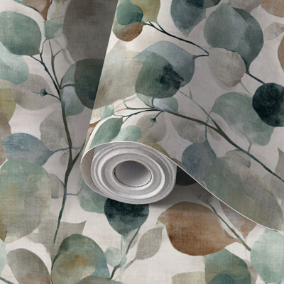 Papier peint auto-adhésif à peler et coller avec bordure botanique crème et terre cuite discrète auto-adhésive et amovible 17,7 po x 118 po (45 x 300 cm)
