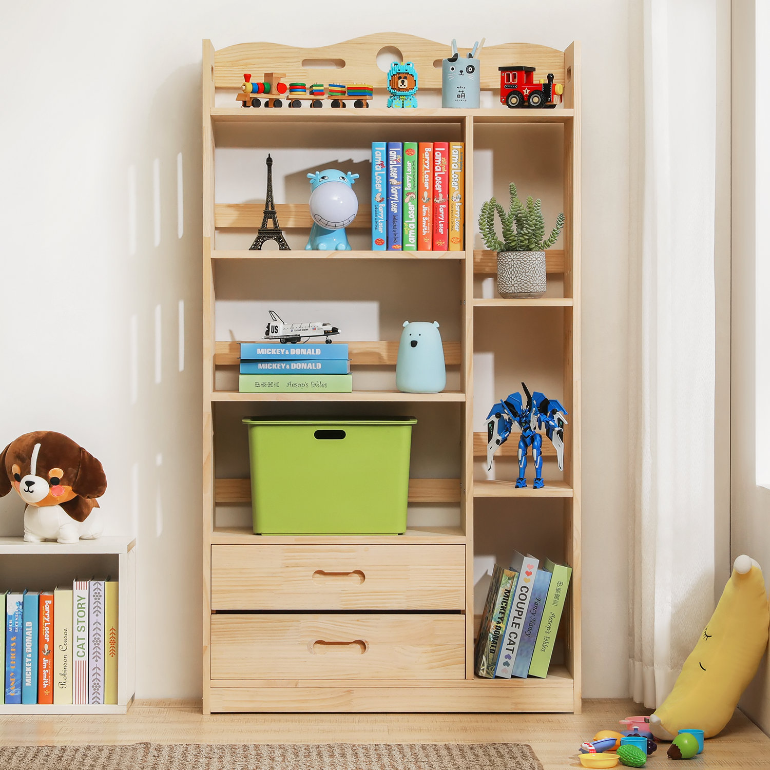 Bring Home Furniture Wood 5 Tiers 2 Drawers Standard Bookcase, Display Storage Bookshelf for