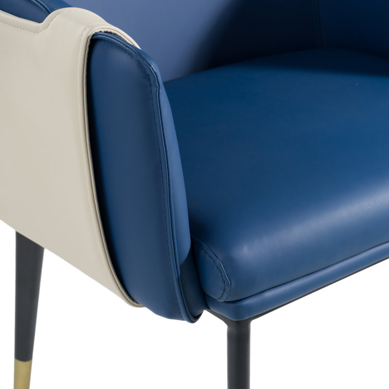 Karmann 18'' H Faux Leather Upholstered Armchair, Blue/Beige