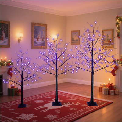 Arbre de Noël artificiel d'intérieur pré-éclairé de couleur noire, disponible en 4 pi, 5 pi et 6 pi, avec lumières DEL et fabrication en vinyle