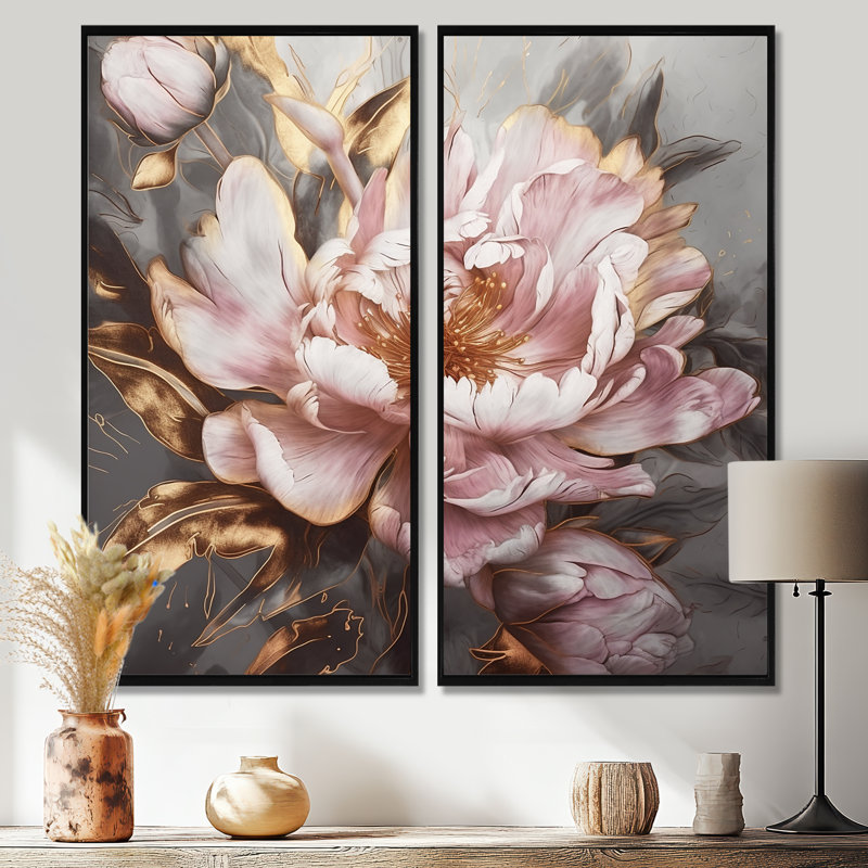 Wadebridge - impressions sur toile roses, H 32 po x l 32 po, Impression encadrée flottante, Noir
