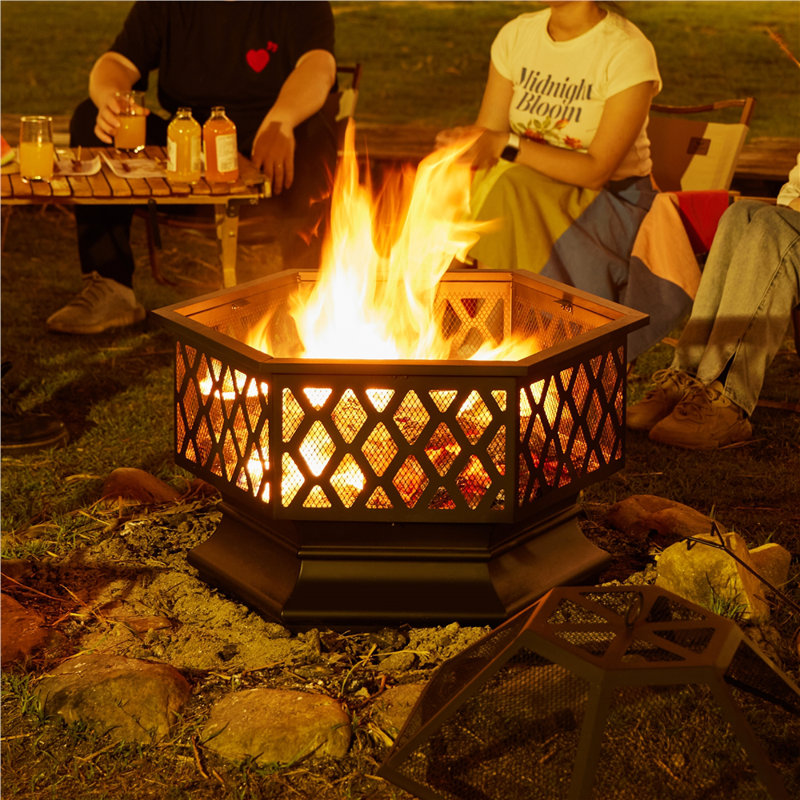Hexagon Iron Wood Burning Smokeless Fire Pit, 66 cm L x 66 cm W x 60.5 cm H