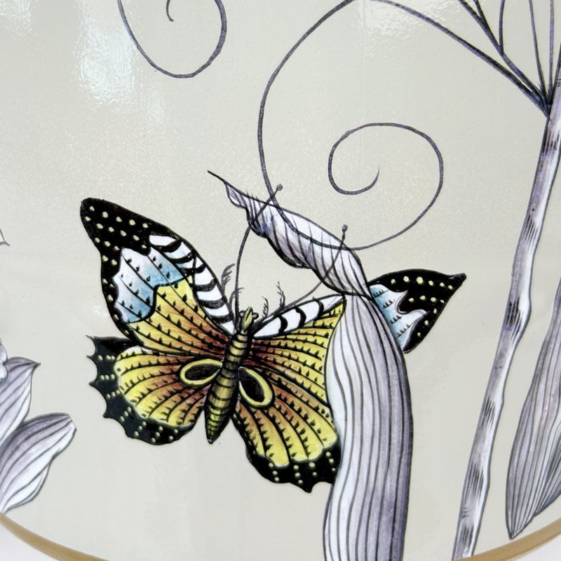 Flower and bird ceramic stool, Gray