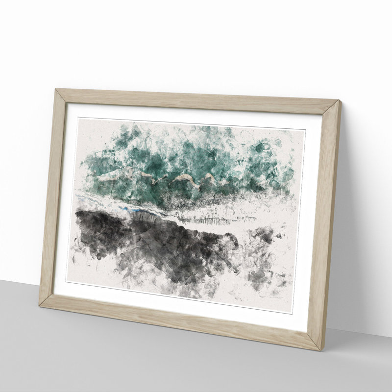 Above The Black Sand Beach In Iceland Watercolour - Single Picture Frame Print on MDF, Oak Framed, 36cm H x 48cm W x 2cm D