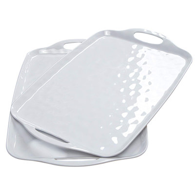 Serving Tray With Handles, Large Rectangle Melamine Serving Platter Set Of 2, Pure White (19” X 12”)