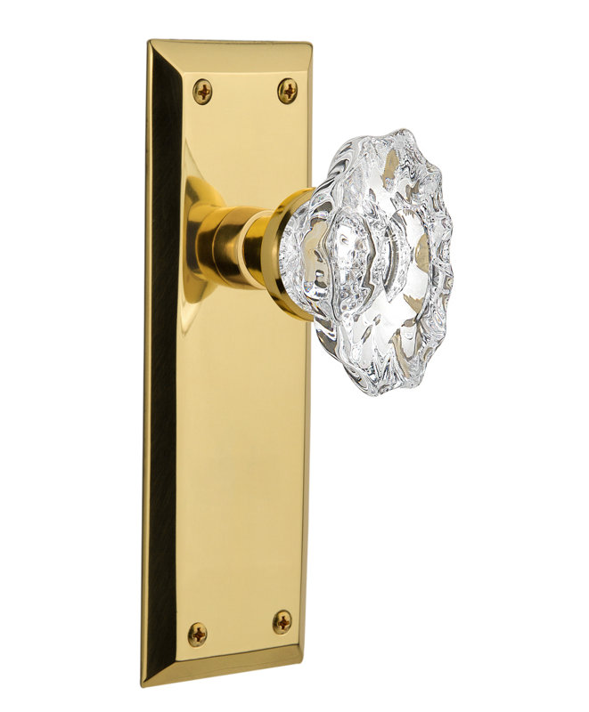 New York Plate with Chateau Door Knob, Polished Brass