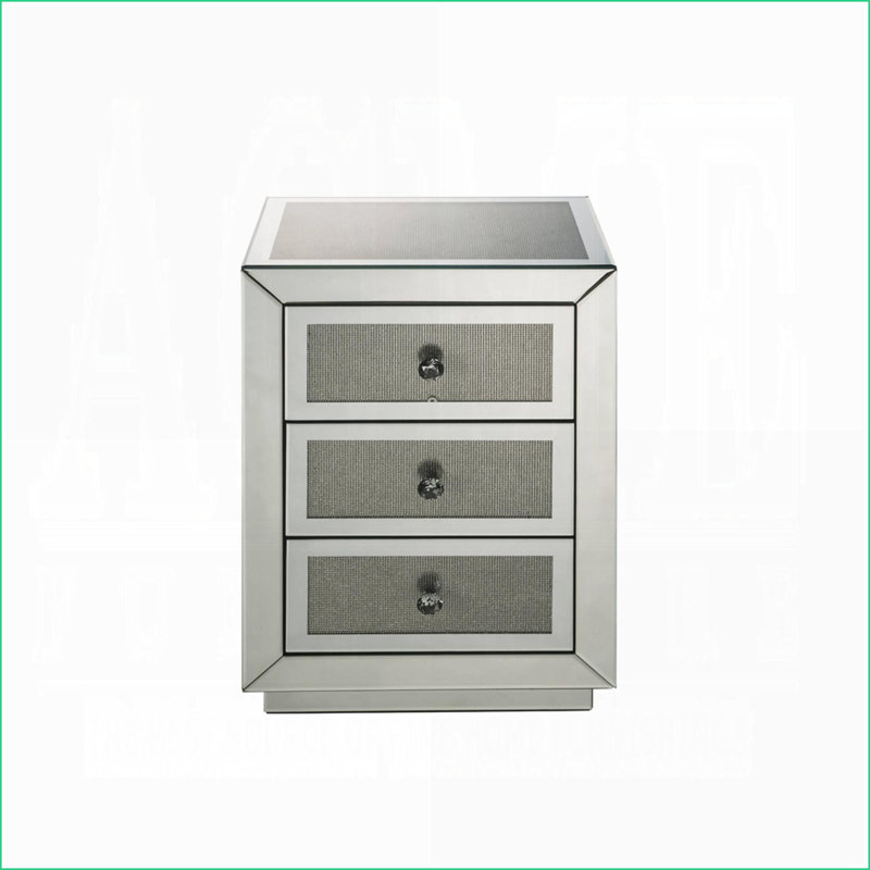 Table de chevet à miroir Glam avec 3 tiroirs et faux diamants