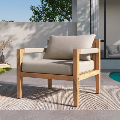 Acacia Wood & Beige Rope Outdoor Leisure Chair – Spacious, Comfortable & Versatile For Any Patio, Chair