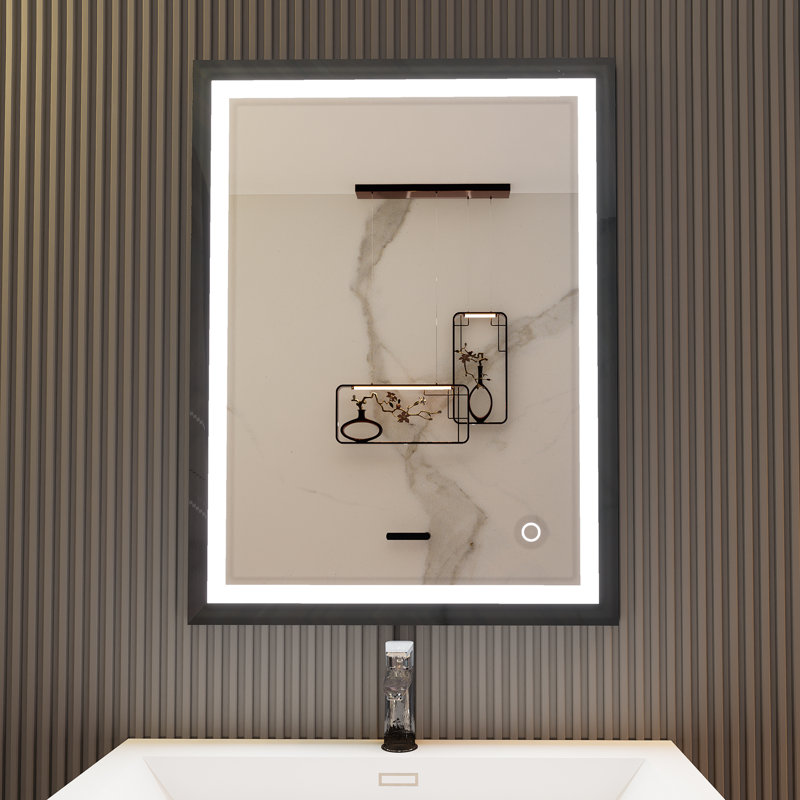 Miroir de salle de bain à DEL avec miroir en aluminium 3 lumières, 48 po x 36 po, Noir