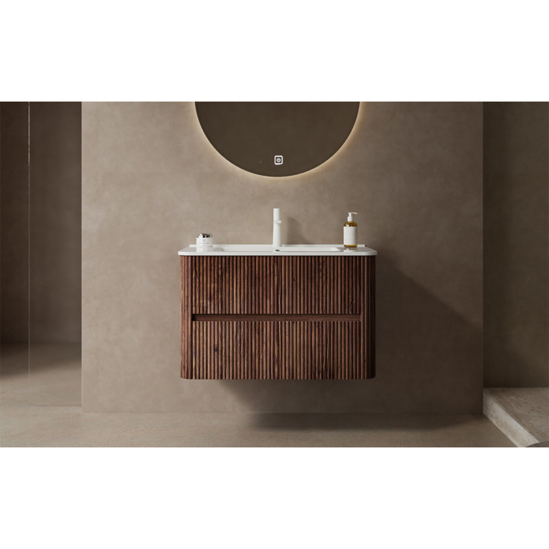Meuble-lavabo mural moderne avec rangement spacieux et lavabo élégant