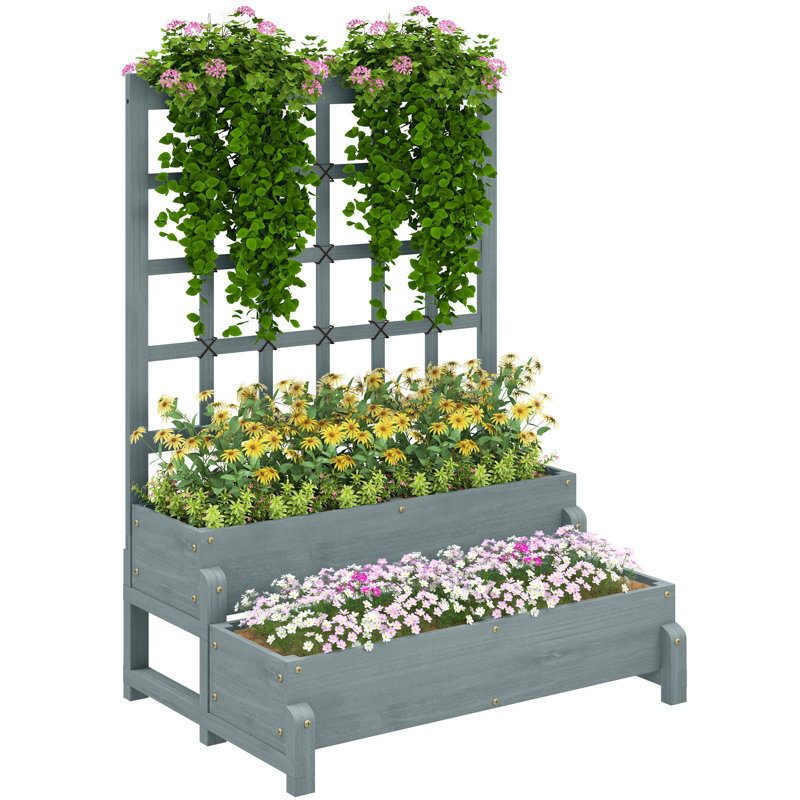 Raised Garden Bed with Trellis, Grey