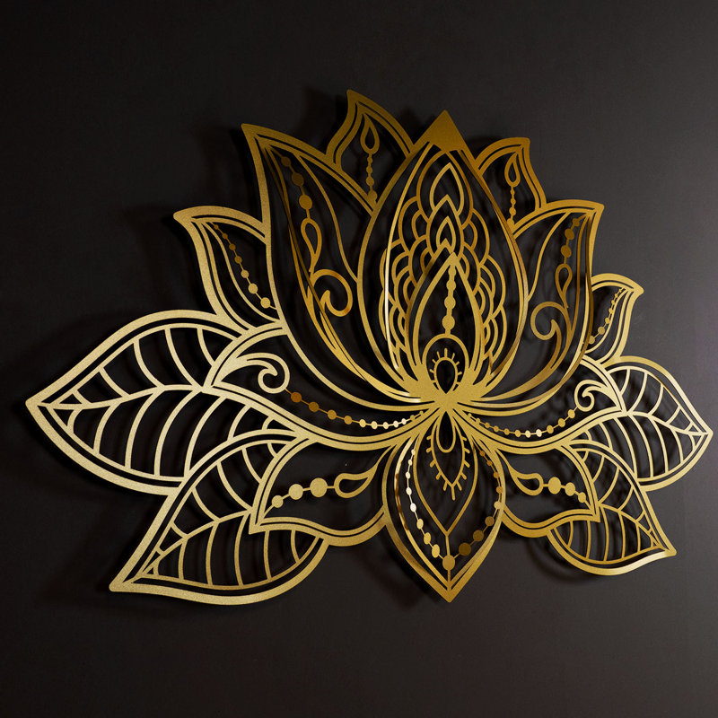 Décoration murale 3D Mandala de lotus - Art mural en métal, H 39 po x l 59 po x P 1 po, Or