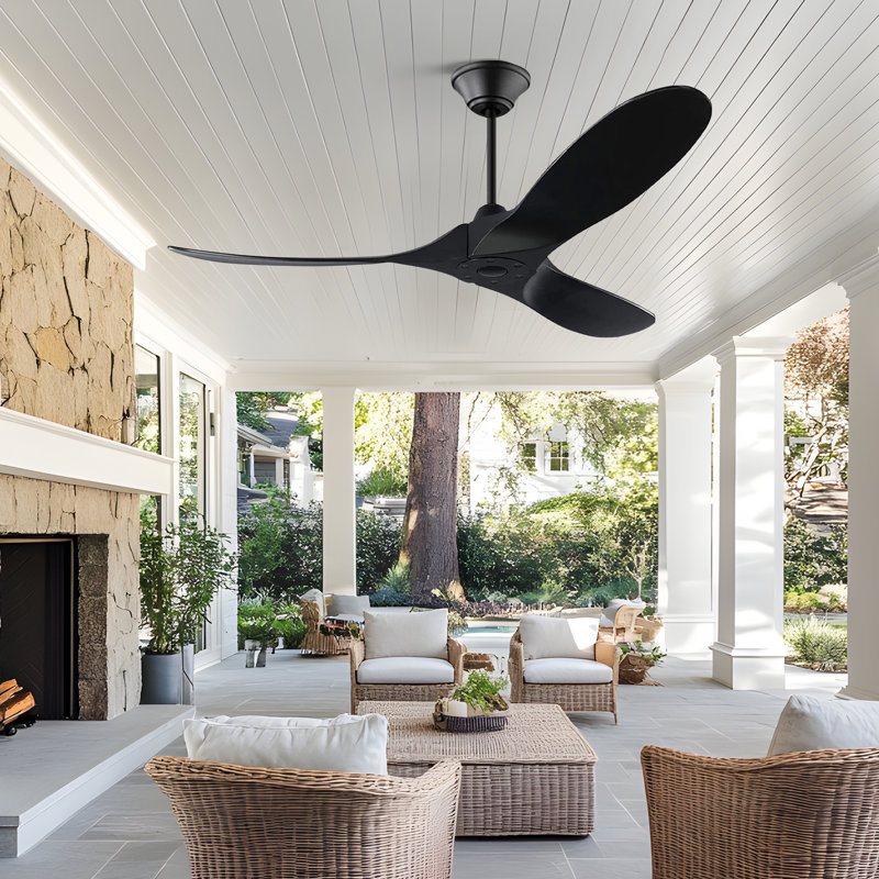 Ceiling Fan No Light, Samrt Ceiling Fan With Remote, 52", Black