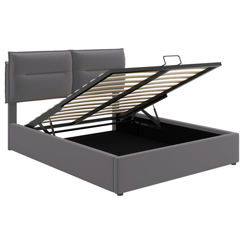 Upholstered Platform bed with a Hydraulic Storage System, Gray, Queen