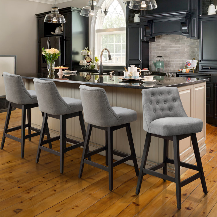 Swivel Upholstered Counter Stool with Solid Wood Frame