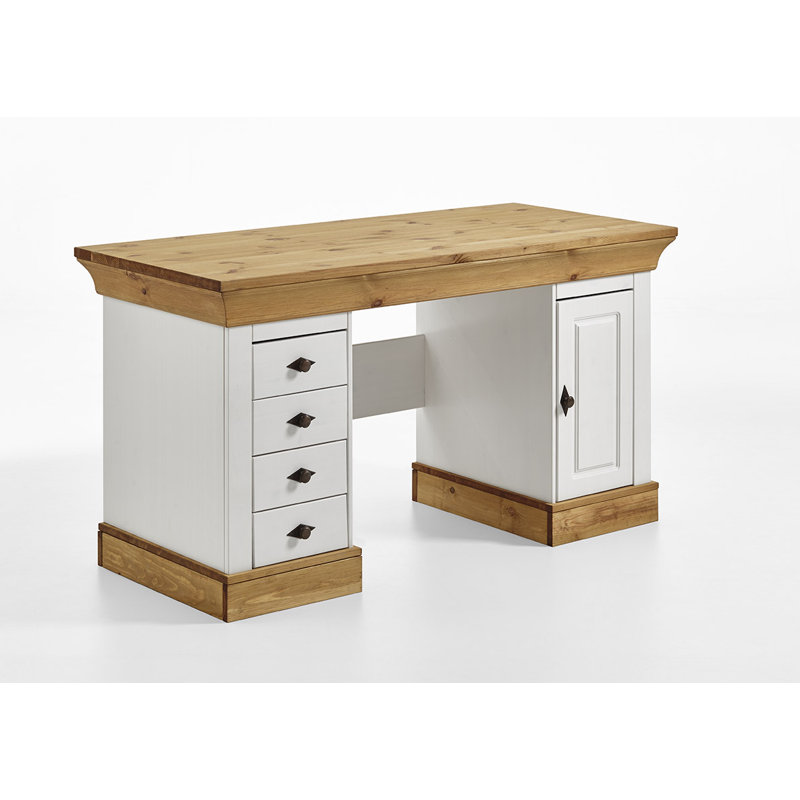 Kelly Solid Wood Executive Desk, Stained and Varnished White/Brown