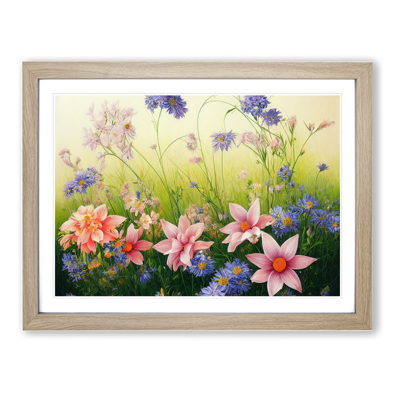 Joyful Wild Flowers - Single Picture Frame Print, Oak Framed, 25cm H x 34cm W x 2cm D