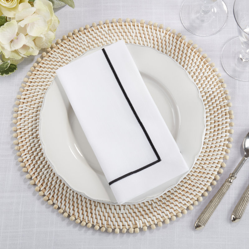 Odelle Embroidered Line Design Dinner 4 Piece Napkin Set, Black