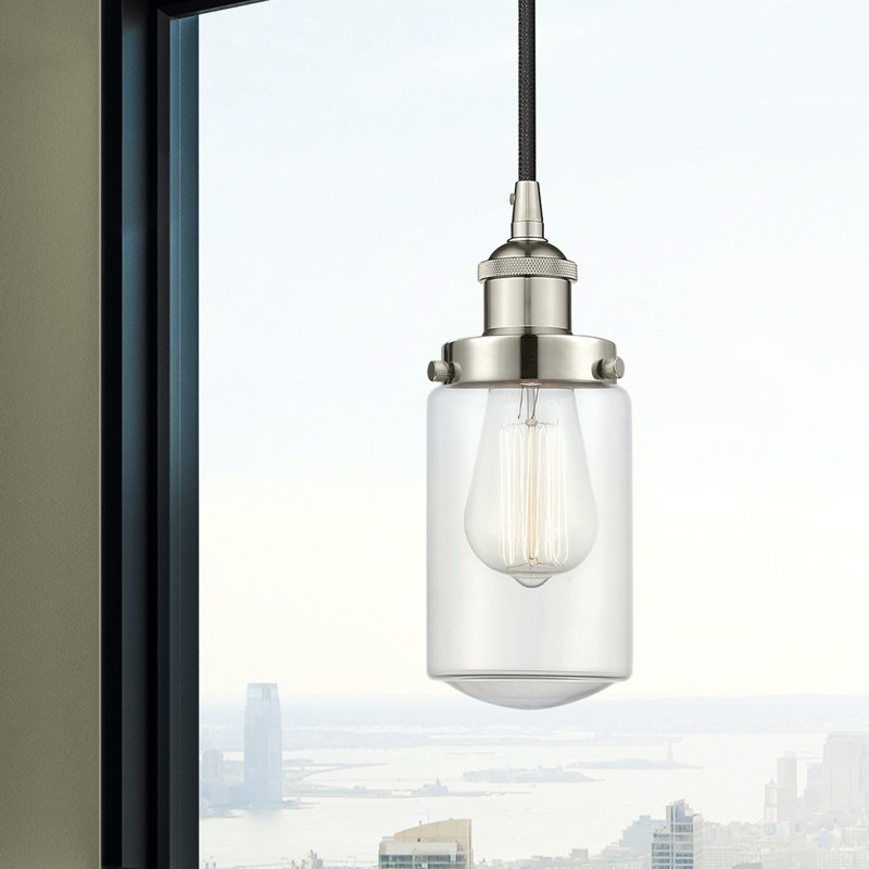 Luminaire suspendu cylindrique à 1 lumière Saroyan, Transparent, Nickel poli