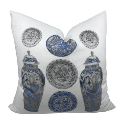 Chinois Ceramic Linen Cotton 22x22" Square Pillow