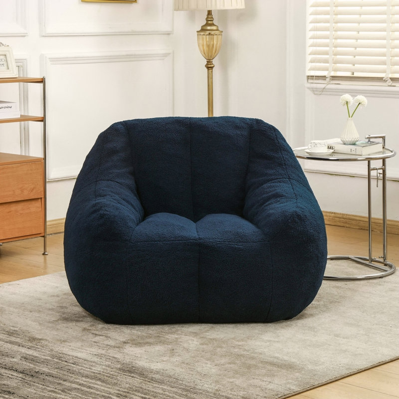 Fauteuil à billes Fluffy And Lazy, Imitation fourrure bleu foncé